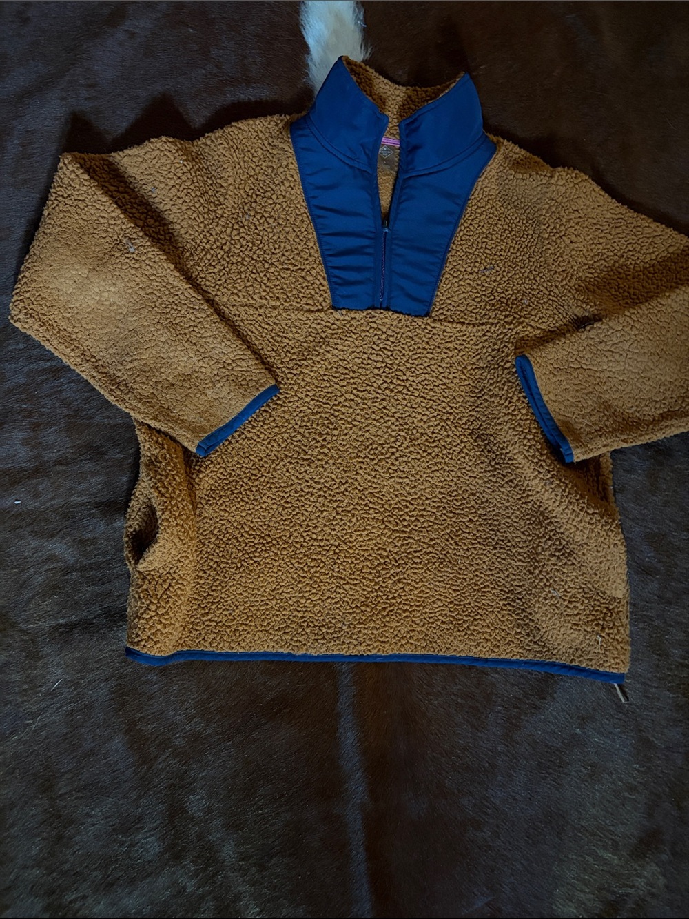 St. John's Bay Brown Sherpa Pullover with Blue Trim